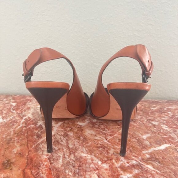 Coach Brown and Black Leather Slingback High Heel Sandals - Picture 3 of 5